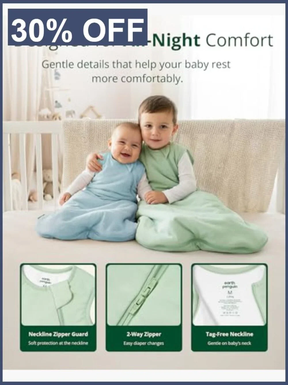 Bamboo Baby Sleep Sack 2-Pack 1.0 TOG Wearable Blanket 2-Way Zipper 6-18 Months